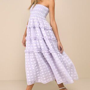 Lulus Beautiful Sentiments Lavender Floral Strapless Tiered Midi Dress Purple